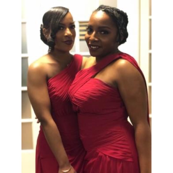 Red Floor Length Chiffon Dress (Bridesmaids, Prom) - Picture 2 of 4